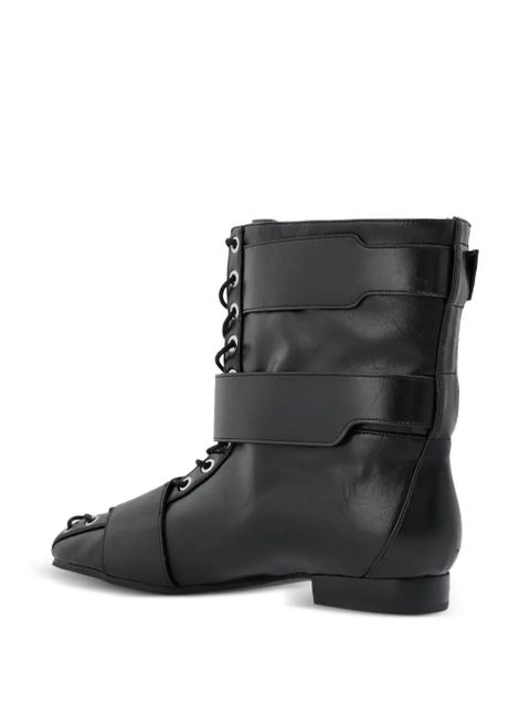 GANNI buckled lace-up combat boots - Black