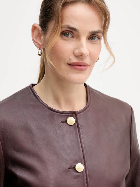 Tommy Hilfiger kurtka skórzana kolor bordowy przejściowa WW0WW46861