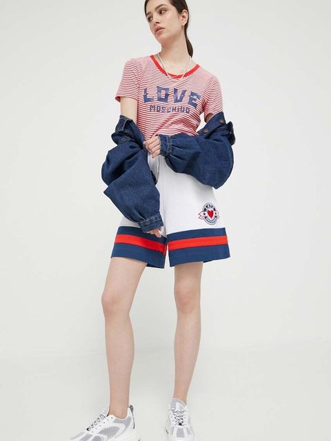 Love Moschino szorty bawełniane kolor biały z aplikacją high waist - zdjęcie produktu nr 2