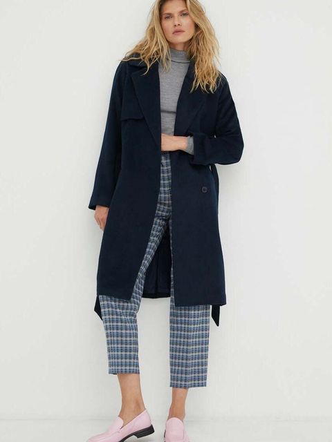2NDDAY płaszcz wełniany Livia kolor granatowy przejściowy dwurzędowy