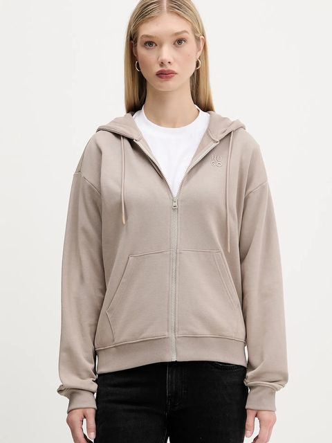 HUGO bluza bawełniana damska kolor beżowy z kapturem gładka 50535240 - zdjęcie produktu nr 1