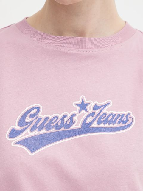 Guess Jeans t-shirt bawełniany damski kolor fioletowy W5BI31 K8HM0