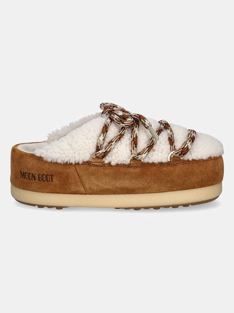 Moon Boot śniegowce zamszowe MB EVX MULE SHEARLING kolor brązowy na platformie 80D1470100 MA03