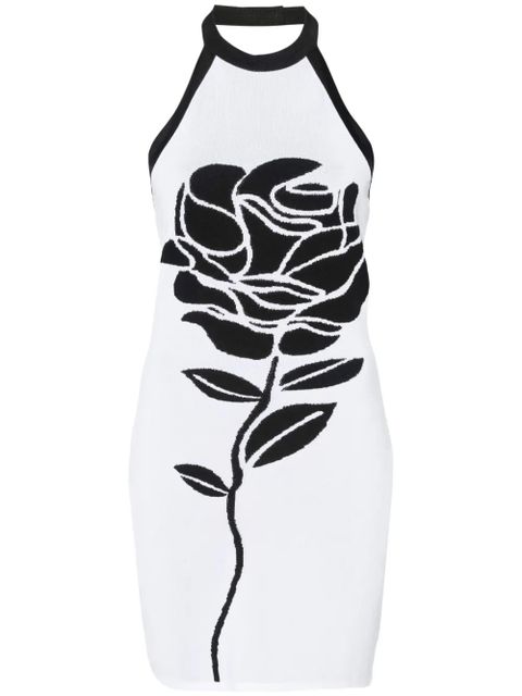 Balmain rose-intarsia halterneck minidress - Black - zdjęcie produktu nr 1