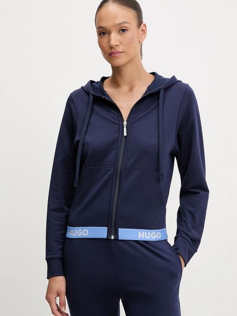 HUGO bluza damska kolor granatowy z kapturem gładka - zdjęcie produktu nr 1