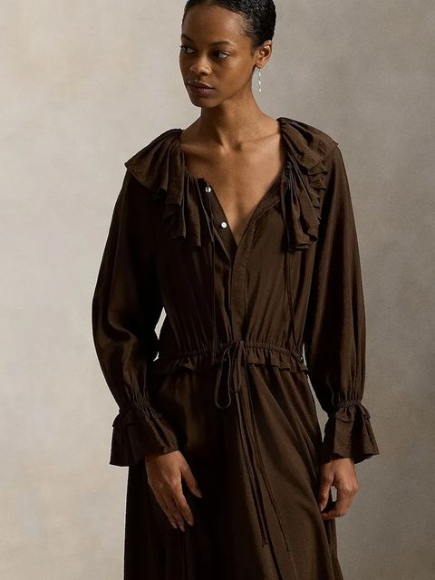 Polo Ralph Lauren sukienka kolor brązowy midi rozkloszowana 211A96366 - zdjęcie produktu nr 2