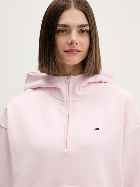 Tommy Jeans bluza bawełniana damska kolor różowy z kapturem gładka DW0DW21924