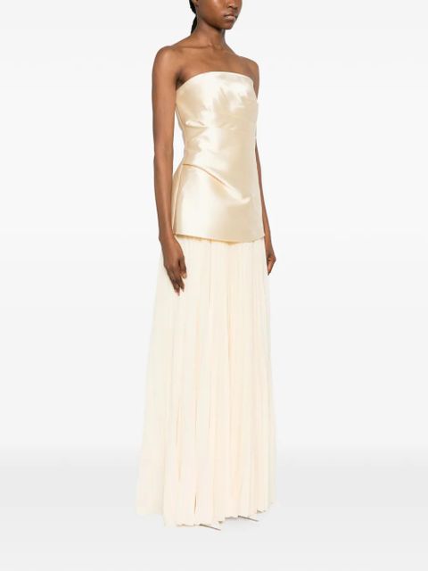 Solace London Claudette strapless pleated-skirt dress - Neutrals