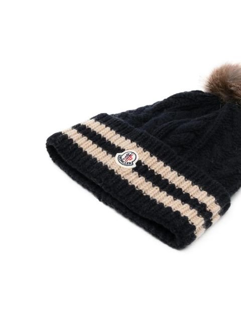 Moncler logo-patch ribbed beanie - Blue