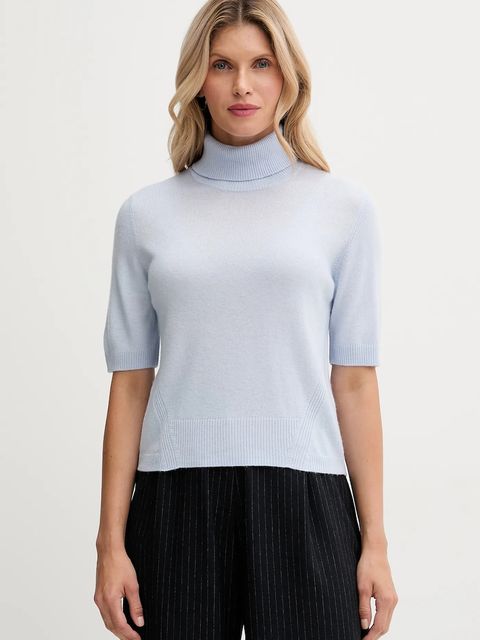 United Colors of Benetton sweter z dodatkiem wełny dziecięcy damski kolor niebieski lekki z golfem 102HD203X - zdjęcie produktu nr 1