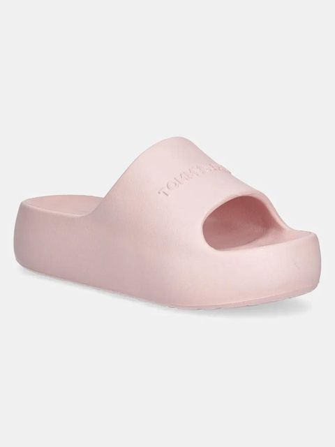 Tommy Jeans klapki CHUNKY POOL SLIDE ESS damskie kolor różowy na platformie EN0EN02879 - zdjęcie produktu nr 1