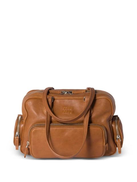 Miu Miu pocket leather tote bag - Brown - zdjęcie produktu nr 2