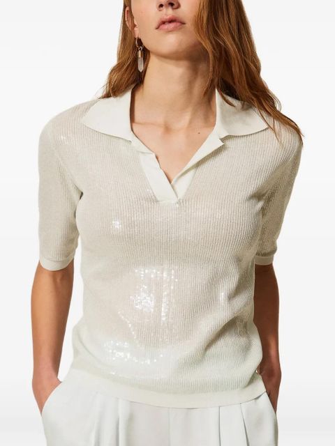 TWINSET wingtip-collar sequinned top - Blue - zdjęcie produktu nr 2