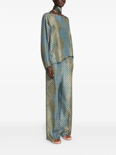 DRIES VAN NOTEN geometric-pattern elasticated trousers - Blue