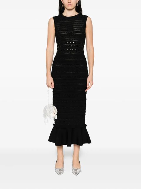 SANDRO textured-knit flared midi dress - Black