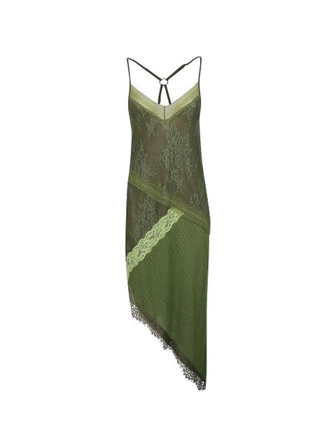 PINKO lace-panelled asymmetric midi dress - Green - zdjęcie produktu nr 1