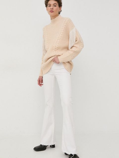 Bruuns Bazaar sweter damski kolor beżowy ciepły z półgolfem