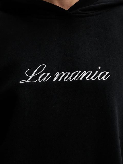 La Mania bluza damska kolor czarny z kapturem z aplikacją ROCKY