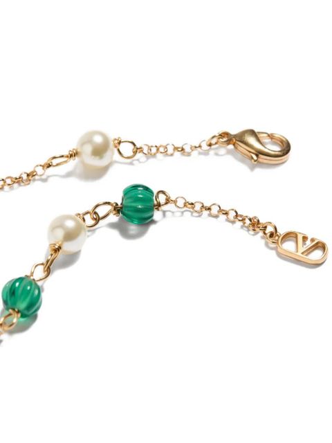 Valentino Garavani Vlogo Signature long necklace in metal, pearls and knurled glass - Gold