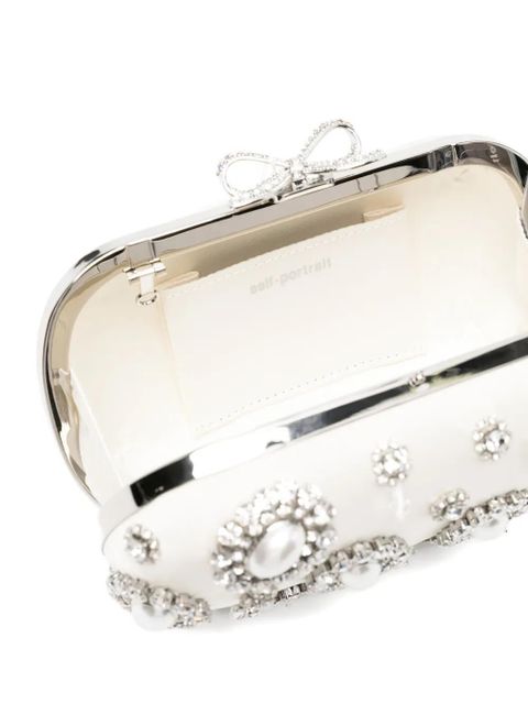 Self-Portrait crystal-embellished clutch bag - White