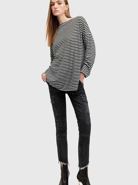 AllSaints bluzka RITA STRIPE TEE damska kolor szary wzorzysta W003JY