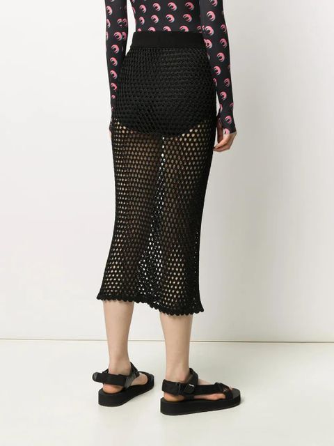 Off-White logo waistband fishnet skirt - Black