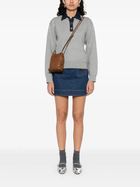 SANDRO denim-trim polo top - Grey