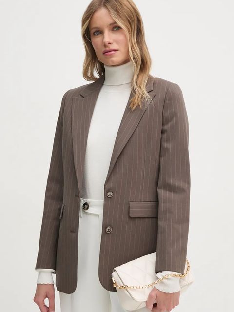 United Colors of Benetton marynarka kolor brązowy jednorzędowa wzorzysta 2KHSDW02H