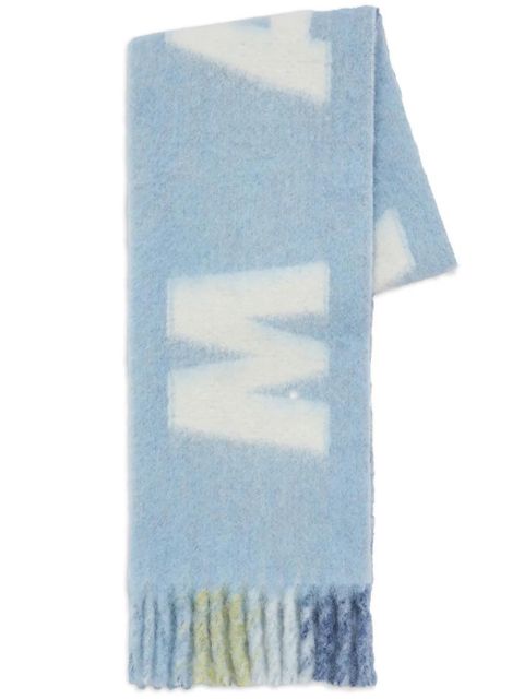 Marni intarsia-logo fringed scarf - Blue - zdjęcie produktu nr 1