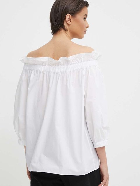 Mos Mosh bluzka bawełniana damska kolor biały gładka