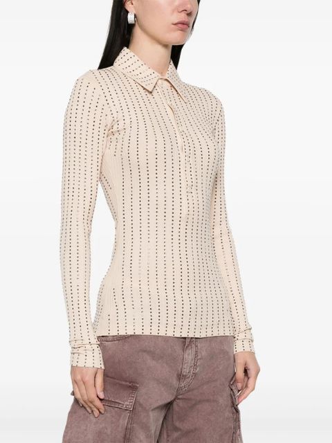 The Attico rhinestone-embellished polo shirt - Neutrals