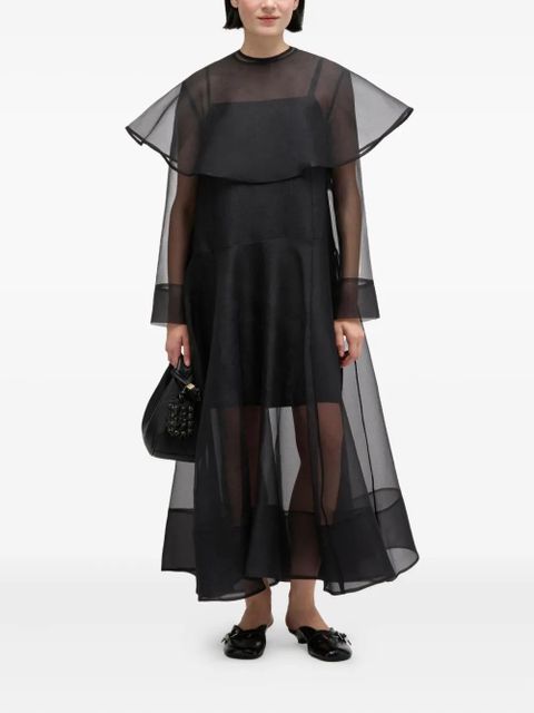 GANNI cape-sleeve organza maxi dress - Black