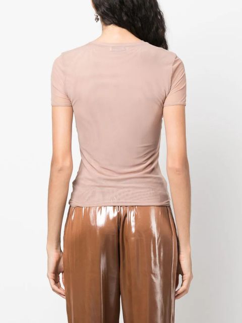 Blumarine logo-embellishment mesh T-shirt - Neutrals