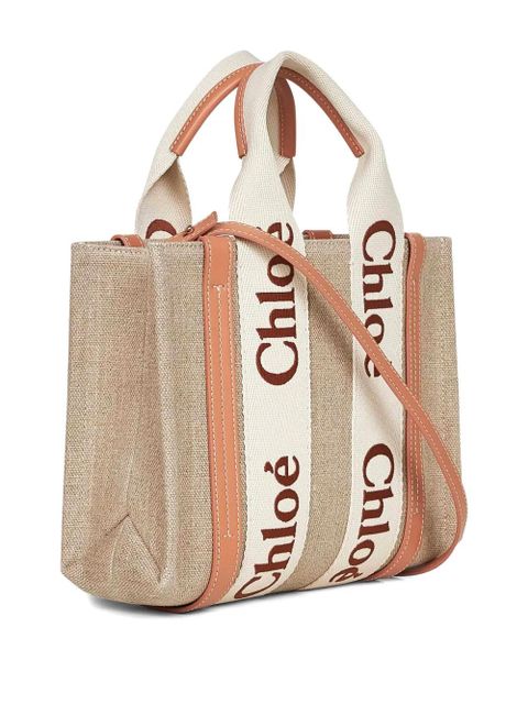 Chloé small Woody logo-detail linen tote bag - Neutrals - zdjęcie produktu nr 2