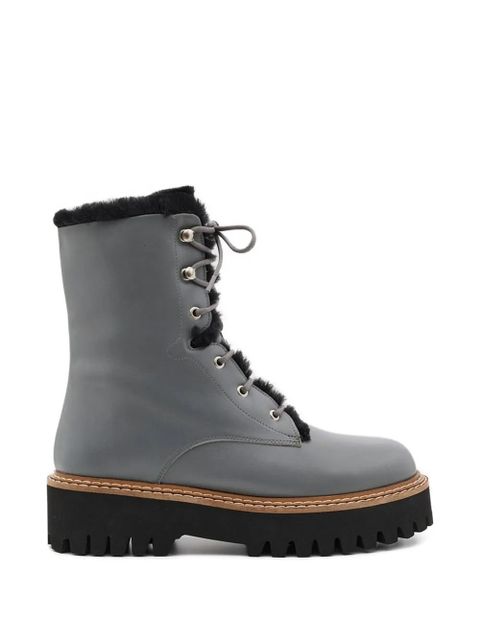 Yves Salomon shearling-trim lace-up combat boots - Grey - zdjęcie produktu nr 1