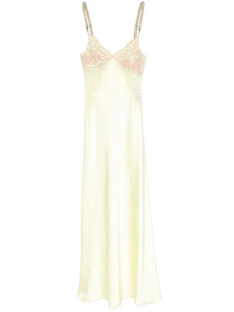 Self-Portrait lace-detail satin maxi dress - Yellow