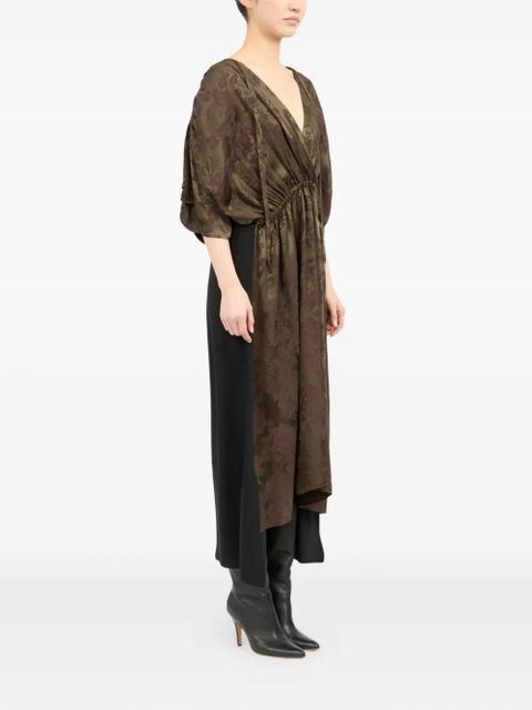 MM6 Maison Margiela floral-print gathered midi dress - Brown