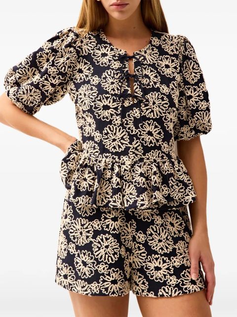 Marie Oliver Estella floral puff-sleeve blouse - Blue