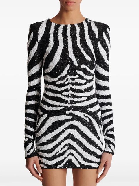 Balmain zebra-pattern sequin-embellished dress - Black