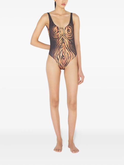 Jean Paul Gaultier wood-print scoopneck swimsuit - Black - zdjęcie produktu nr 2