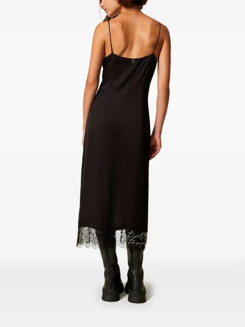 TWINSET lace-trimmed slip midi dress - Black