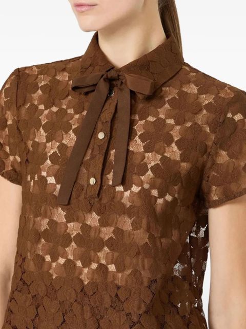 Max Mara floral-lace tie-neck top - Brown