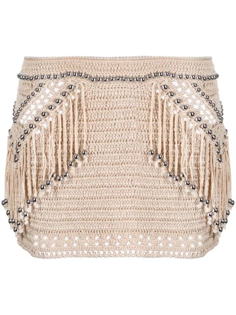 Rabanne embellished fringed crochet miniskirt - Brown - zdjęcie produktu nr 1