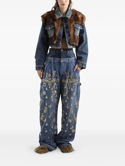 Dolce & Gabbana fur-trimmed denim jacket - Brown - zdjęcie produktu nr 2