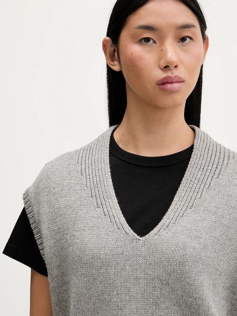 HUGO kamizelka z domieszką kaszmiru damskie kolor szary 50554059