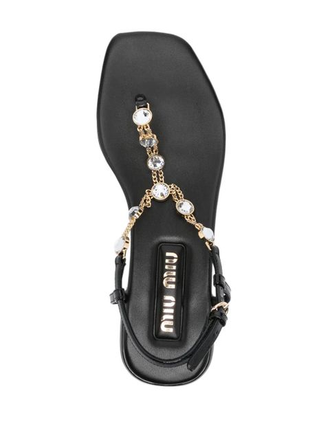 Miu Miu crystal-embellished leather sandals - Black
