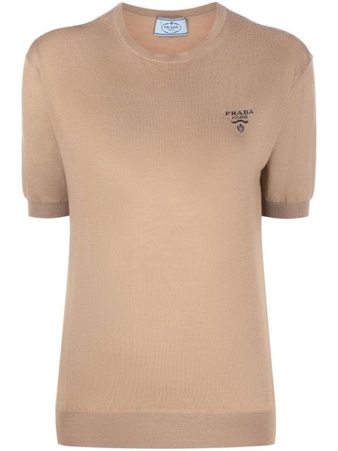 Prada embroidered-logo knit top - Brown - zdjęcie produktu nr 1