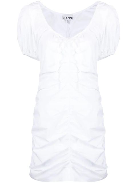 GANNI ruched puff-sleeve minidress - White - zdjęcie produktu nr 1