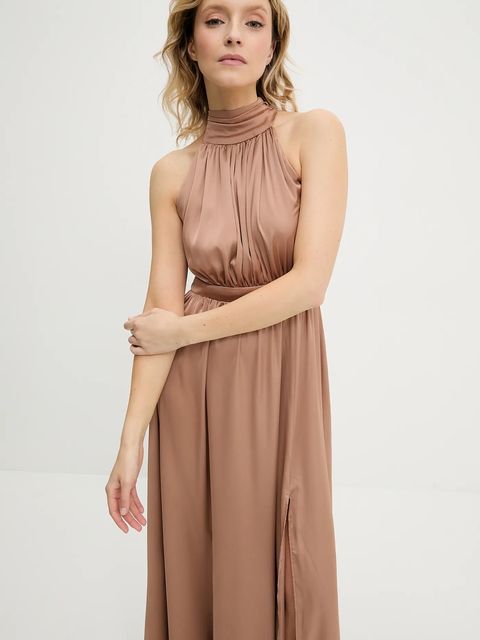 Answear.LAB sukienka kolor beżowy maxi rozkloszowana