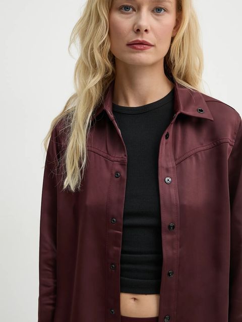 G-Star koszula damska kolor bordowy regular z kołnierzykiem klasycznym D25265-D414